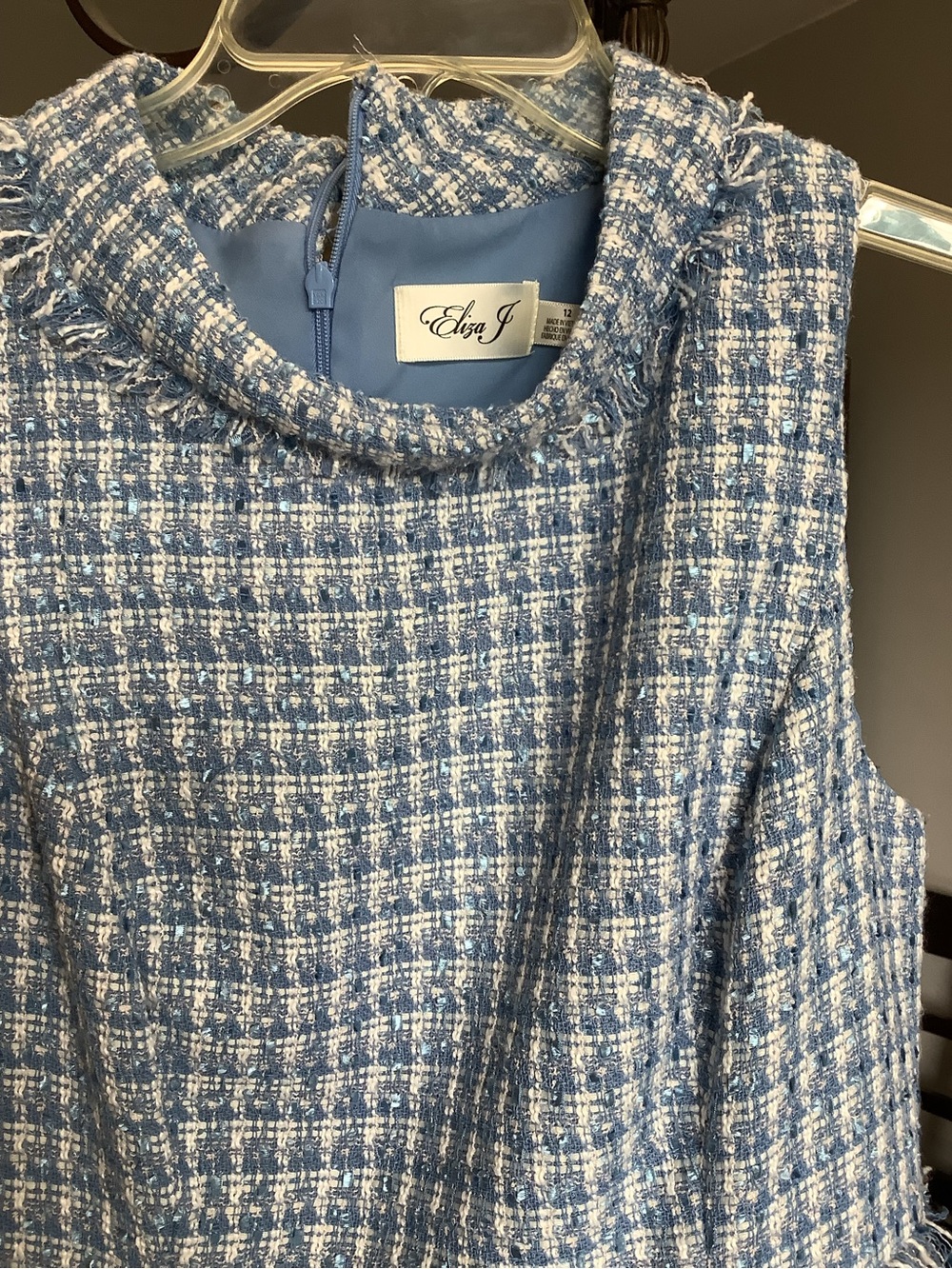 Eliza J Blue and White Tweed Shift Dress - Picture 4 of 5